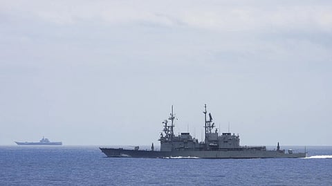 The Shandong, one of two operational aircraft carriers in the Chinese fleet, was detected last week around 60 nautical miles (110 kilometers) southeast of Taiwan heading into the Western Pacific, Taipei authorities said. (Photo: Handout / Taiwan Defense Ministry/AFP)