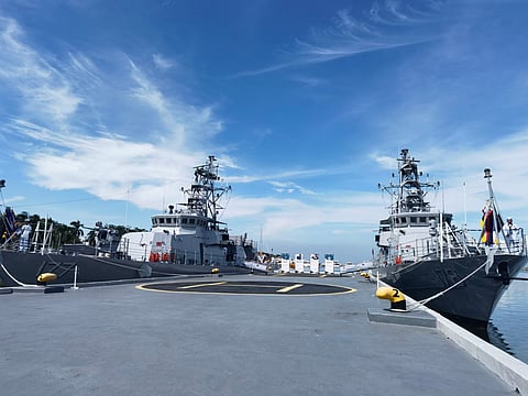(FILES) Originally patrol vessels of the United States Navy, the Cyclone-class BRP Valentine Diaz (left, body number 177) and BRP Ladislao Diwa, are commissioned in a simple ceremony Monday in the Philippine Navy dock in Manila.