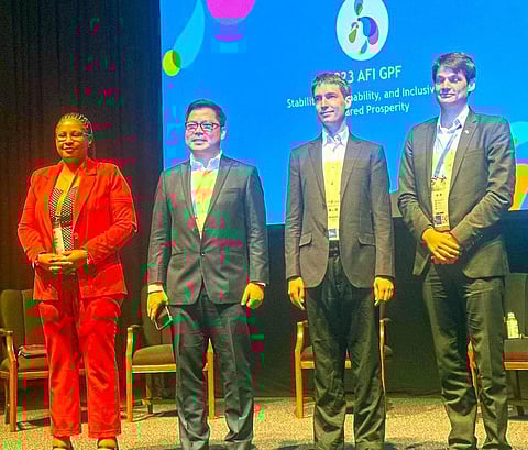 (From left) Nomcebo Hadebe, CEO, Center for Financial Inclusion, Eswatini; Lito Villanueva, RCBC executive vice president and Chief Innovation and Inclusion Officer; Makoto Takemiya, Co-Founder and CEO of Soramitsu; Paul Weber, Head of Unit, Inclusive and Innovative Finance Luxembourg Ministry of Foreign and European Affairs.