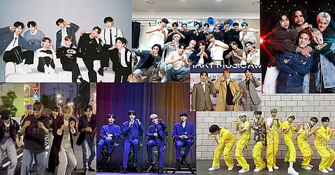 Photo sources: BSS (AFP), SB19 (Instagram), HORI7ON (Instagram), Oneus (AFP), Kingdom (Instagram), ATBO (Instagram), LUN8 (Instagram)