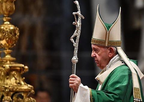 FILE PHOTO: Pope Francis celebrates a mass on 6 October 2019 at St. Peter's Basilica in the Vatican, for the opening of the Special Assembly of the Synod of Bishops for the Pan-Amazon Region. (Photo by Tiziana FABI / AFP)