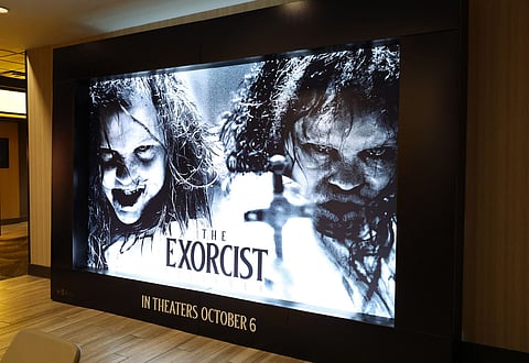 LOS ANGELES, CALIFORNIA - 04 OCTOBER: Signage is displayed during a special influencer screening of "The Exorcist: Believer" hosted by Tyga at AMC CityWalk on 4 October 2023 in Los Angeles, California. (Photo by Leon Bennett / GETTY IMAGES NORTH AMERICA / Getty Images via AFP)