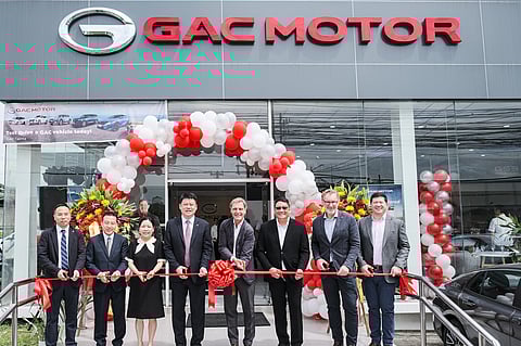 PHOTOgraph courtesy GAC Motor
THE ribbon-cutting ceremony was led by distinguished figures in attendance. From left: Wang Shunsheng, deputy general manager, GAC International; Deng Weimin, secretary of CPC General Branch, GAC International; Zhou Yurong, Director, Organization Department, GAC Group; Chen Xiaomu, deputy secretary, CPC Committee, GAC Group; Jorge Belzunce, managing director for Southern Europe and the Philippines, Astara; Gerry Hernandez, operations head for Luzon, Gateway Group; Raoul Picello, managing director, Astara Philippines, and Franz Decloedt, brand head for GAC Motor Philippines.