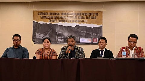 Filipino lawyers representing the Myanmar nationals told reporters they lodged the "landmark" criminal complaint against junta chief Min Aung Hlaing and nine others at the Department of Justice in Manila. (JAM STA ROSA / AFP)