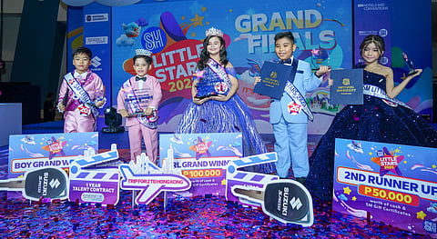 Grand Prize winners Aljon Christoff Banaira from SM City San Pablo (2nd from left) and Jourdanne Baldonido from SM City Dasmarinas (center) with, from left to right, 1st runner-up Eduardo Joson II from SM Megacenter Cabanatuan, 3rd runner-up Joachim Gale Olpindo from SM Center Muntinlupa, and 2nd runner-up Mara Hestia Caballero from SM City Cebu. (PHOTOS COURTESY OF SM)