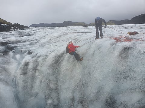 The author tries ice climbing in Iceland.