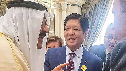 ‘Peace’ talk President Ferdinand R. Marcos Jr. expressed optimism Friday that the Philippines and Kuwait will be able to resolve their current labor issue after his brief meeting with Kuwaiti Crown Prince Sheikh Mishal Al-Ahmad Al-Jaber Al-Sabah at the sidelines of the ASEAN-GCC Summit in Riyadh, Saudi Arabia. | PHOTOGRAPH COURTESY OF PCO
