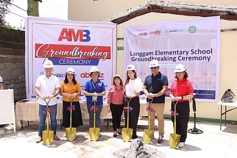 Groundbreaking ceremony for new educational facility. Photo shows (from L-R) DepEd School Governance Operations Division Chief Frederick Byrd, Langgam Elementary School Principal Shella Perez, DepEd Curriculum Implementation Division Chief Erma Valenzuela, Laguna Councilor Iryne Vierneza, Laguna First District Rep. Ann Matibag, Aboitiz Power Corporation First Vice President - External Relations Jason Magnaye, and Aboitiz Foundation President & COO Maribeth Marasigan.