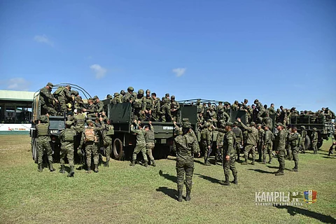 Soldiers are being deployed in a send-off ceremony, headed by Joint Task Force Central Commander, M/Gen Alex Rillera, at the 6th ID Headquarters in South Central Mindanao. The troops will bolster the 601st IB, 603rd Brigade, and 1st Mechanized Battalion in ensuring peace and orderly barangay elections on Monday. (Photo courtesy of 6th ID)