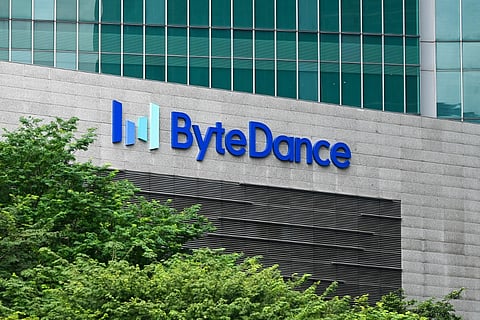 A logo of ByteDance is seen on the building of the company's headquarters in Singapore on September 7, 2023. Photo by Roslan RAHMAN / AFP