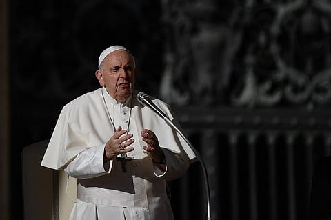 FILE PHOTO: Pope Francis attends the weekly general audience on November 8, 2023 at St Peter's square in The Vatican. (Photo by Filippo MONTEFORTE / AFP)