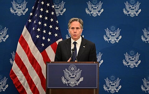US Secretary of State Antony Blinken speaks during the rollout of the Presidential Memorandum on Advancing Worker Empowerment, Rights, and High Labor Standards Globally, during the Asia-Pacific Economic Cooperation (APEC) Leaders' Week in San Francisco, California, on 16 November 2023. The APEC Summit takes place through November 17. (Photo by Frederic J. BROWN / AFP)
