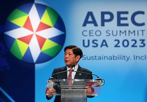 President Ferdinand Marcos Jr. delivers his speech at the APEC CEO summit at the George Moscone convention center in San Francisco, U.S.A. on Wednesday, 15 November 2023 (US Time).
PPA POOL/ MARIANNE BERMUDEZ