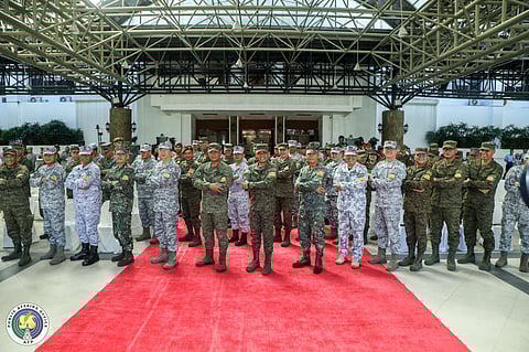 General Romeo Brawner Jr, Chief of Staff of the Armed Forces of the Philippines, poses for a photo with senior military officers during the opening ceremony of AJEX DAGITPA on 6 November at the AFP General Headquarters in Camp Aguinaldo, Quezon City. (Photo by TSg Obinque/PAOAFP). Photo and caption courtesy of the Armed Forces of the Philippines/Facebook.