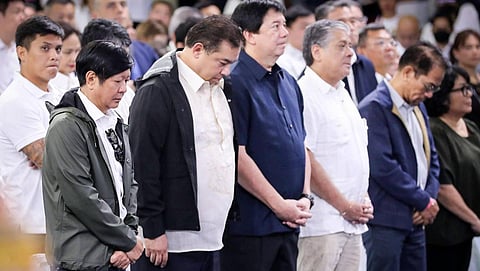 PBBM and House Speaker Martin Romualdez attend the commemoration services of the10th anniversary of Typhoon Yolanda. Photo from Presidential Communications Office.