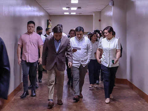 Vice President Sara Duterte is currently at the Senate for the plenary discussions over the budget for the Department of Education, which she also oversees, and the Office of the Vice President for 2024. Senator Sonny Angara, the chairman of the Senate budget committee, and Senate President Juan Miguel Zubiri are with her. via | Dianne Bacelonia