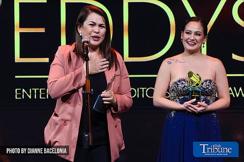 JANINE Gutierrez and Max Eigenmann win Best Actress respectively for ‘Bakit ‘Di Mo Sabihin’ and ‘12 Weeks.’ Receiving the award on behalf of Janine is her mother, Lotlot de Leon. | PHOTOGRAPHS BY DIANNE BACELONIA FOR THE DAILY TRIBUNE