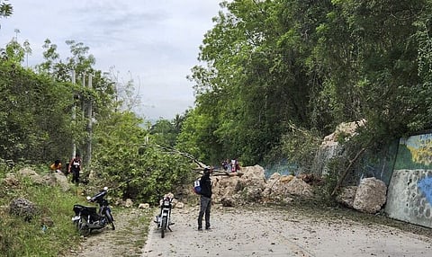 This handout photo obtained on 17 November 2023 from the Facebook page of Justin Kyle T. Imperial shows a landslide in Malapatan in Sarangani Province after a strong magnitude 6.7 earthquake shook southern Philippines. (Photo by Handout / Justin Kyle T. Imperial / AFP)