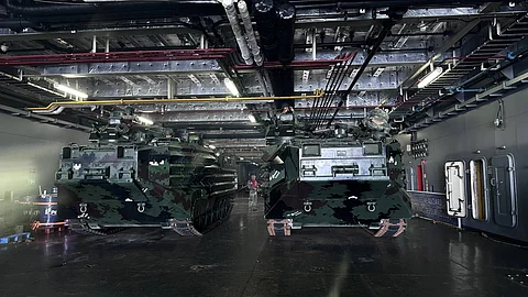 The amphibious assault vehicles preparing to set off from BRP Davao del Sur on 3 November during their demonstration and training activity. | Photo by Celeste Anna Formoso.