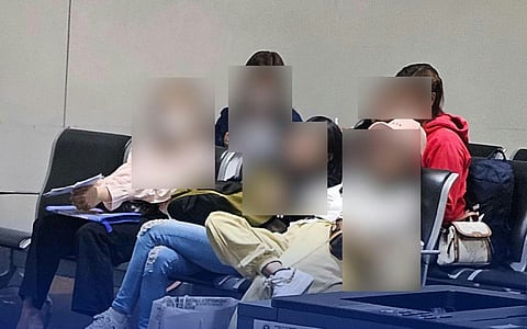 Three3 victims of sex trafficking and two alleged recruiters stopped at NAIA 3 on Saturday, 11 NOvember 2023. (Photo from Bureau of Immigration)