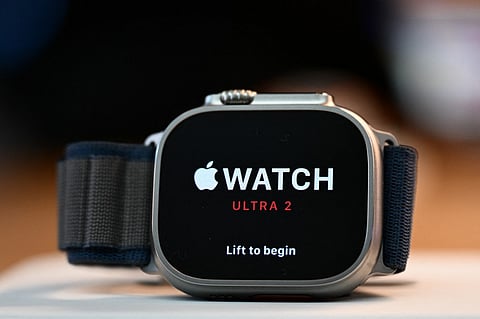 FILE PHOTO: An Apple Watch Ultra 2 device is displayed for sale at The Grove Apple retail store on release day in Los Angeles, California, on 22 September 2023. (Photo by Patrick T. Fallon / AFP)