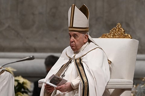 Pope Francis presides the Christmas Eve mass at St. Peter's Basilica in the Vatican on December 24, 2023. (Photo by Tiziana FABI / AFP)