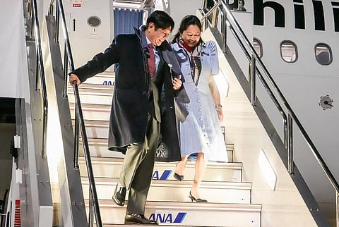 PBBM and First Lady Liza Marcos at Haneda International Airport. They are here to be part of the Commemorative Summit for 50 years friendship and cooperation of ASEAN and Japan. 📷 Presidential Communications Office.