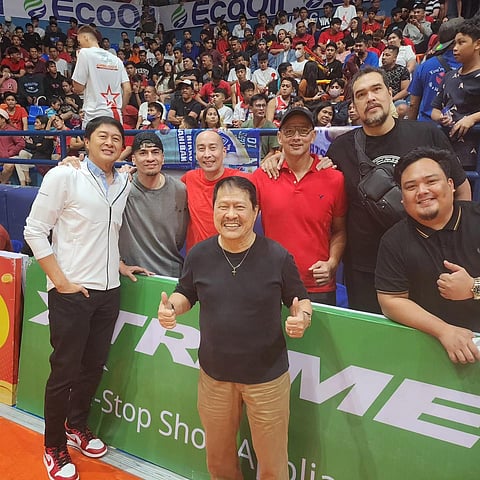 DANNY Espiritu (center) remains good friends with Kenneth Duremdes (left) and other professional basketball players he represented in the past.