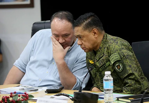 Defense Secretary Gilbert Teodoro and AFP Chief General Romeo Brawner at a press conference on 4 December 2023 in Camp Aguinaldo.