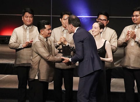 Male Ensemble Philippines receiving an award at the Tolosa Choral Contest in Spain.(Photograph courtesy of the male ensemble philippines)
