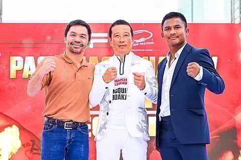 PHOTOGRAPH COURTESY OF Viva Promotions
Eight-division legend Manny Pacquiao (left) and Thai kickboxing icon Buakaw Banchamek collide in April 2024 at the IMPACT Arena in Bangkok.