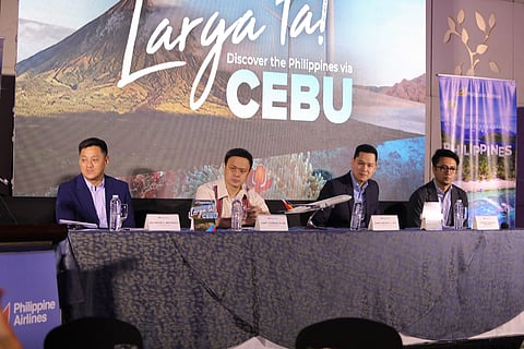 PAL leaders briefing the media on the airline's Cebu hub plans during a press conference at the Radisson Blu Cebu last 24 November 2023. (From L to R: Salvador Britanico, PAL VP - Sales; Capt. Stanley Ng, PAL President & COO; Rabbi Vincent Ang, PALEx President; Bryan Sansolis, PAL Regional Sales Head - Philippines).