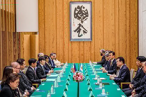 PRESIDENT Ferdinand Marcos Jr. and Japan’s Prime Minister Fumio Kishida lead their respective governments in a bilateral meeting during the ASEAN-Japan Friendship and Cooperation Commemorative Summit on Sunday in Tokyo.(PHOTOGRAPH BY YUMMIE DINGDING FOR THE DAILY TRIBUNE @tribunephl_yumi)