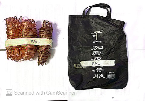 Recovered from the suspects’ possessions were seven kilograms of several copper wires and tube wires. Photo courtesy of the QCPD.