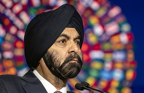 FILE PHOTO: World Bank Group (WBG) president Ajay Banga attends a press conference on the third day of the annual meetings of the WBG and the International Monetary Fund (IMF) in the Moroccan city of Marrakesh on 11 October 2023. (Photo by FADEL SENNA / AFP)