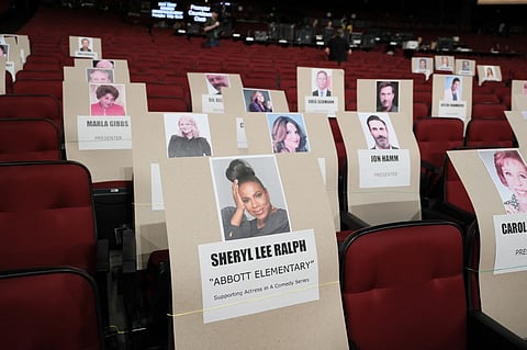 FILE PHOTO: A general view of the celebrity seating placards at the 75th Primetime Emmys exclusive press preview at JW Marriott LA Live on 12 January 2024 in Los Angeles, California. (Photo by Rodin Eckenroth / GETTY IMAGES NORTH AMERICA / Getty Images via AFP)