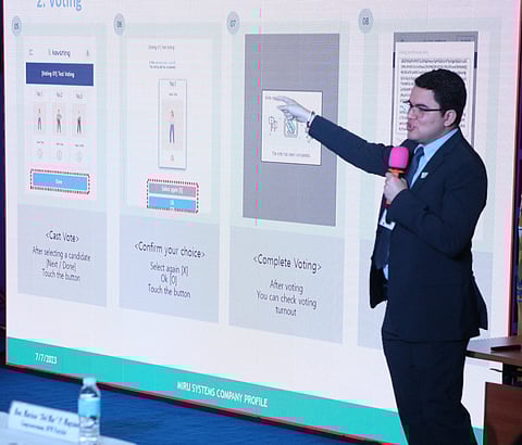 FILE: Marcelo Daniel Magana Coello of MIRU leads the Internet Voting demonstration at the COMELEC building in Intramuros, Manila, on Tuesday, 11 July 2023, for the bidding of the 2025 national and local elections. | Photo by Joey Sanchez Mendoza.