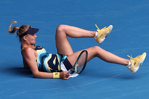 DAVID GRAY/ AGENCE FRANCE-PRESSE
DAYANA Yastremska pulls the rug from under former champion Victoria Azarenka to advance to the Australian Open women’s singles event quarterfinals.
