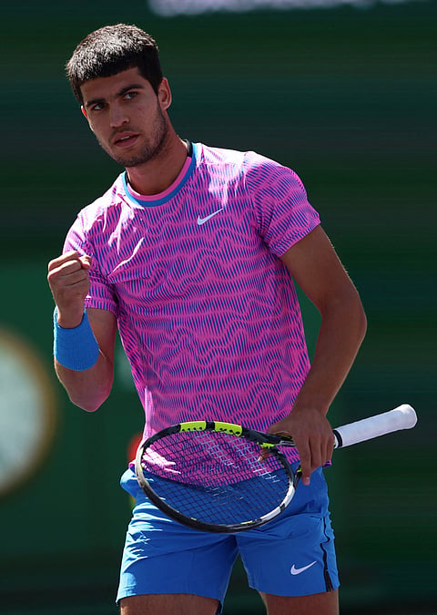 CLIVE BRUNSKILL/AGENCE FRANCE-PRESSE
CARLOS Alcaraz gains revenge following a 6-3, 6-3 win over Fabian Marozsan in the Last 16 of the ATP-WTA Indian Wells Masters.