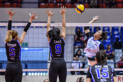 Graze Bombita powers Galeries Tower to a 25-17, 25-14, 25-12 win over Strong Group Athletics in the Premier Volleyball League All-Filipino Conference Saturday at the Ynares Center in Antipolo. | Photograph COURTESY OF PVL