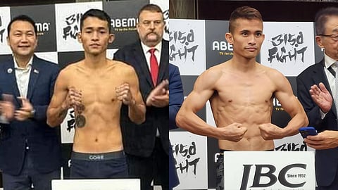 Filipino title contenders Melvin Jerusalem (right) and Jake Amparo shoot for world title today in Nagoya, Japan. | PHOTOGRAPHS COURTESY OF SANMAN BOXING FB/JAKE AMPARO/IG