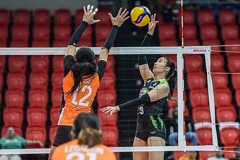 Chiara Permentilla showcases her all-around game in Nxled’s five-set escape over Farm Fresh, 24-26, 25-20, 25-23, 20-25, 15-11, in the PVL All-Filipino Conference. | PHOTOGRAPH COURTESY OF PVL
