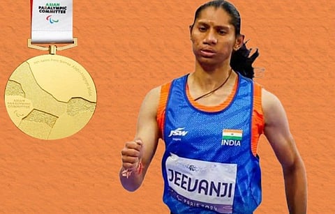 India's Deepthi Jeevanji won gold in the women's 400m T20 at the Asian Para Games, setting a Games record with a time of 56.36 seconds.