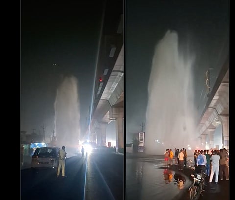 A speeding car crashed into Hyderabad’s Krishna water pipeline near Nagole Metro Station, killing a 24-year-old man and disrupting water supply.