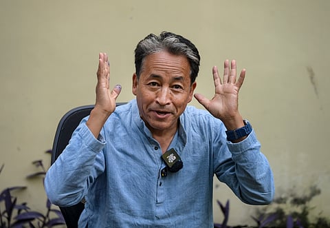 Sonam Wangchuk conversing with the media