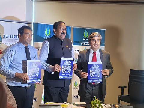 IGBC National Chairman C Shekar Reddy and Executive Director M Anand releasing Green Building Brochure