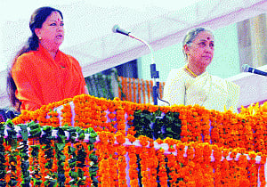 Raje sworn-in as Rajasthan CM