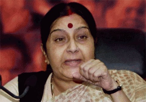 Swaraj meets Nepalese counterpart; discusses a range of issues