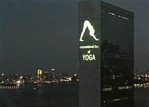Yoga posture lights up UN building ahead of Intl Yoga Day