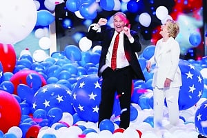 Hillary trashes Trump, offers upbeat vision